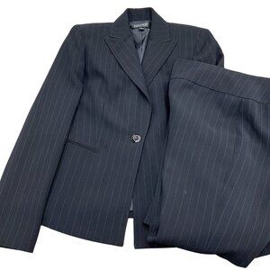 Kasper Pant Suit Women 6 30W x 31L Black Blue Pinstripe Classic Career 2pc